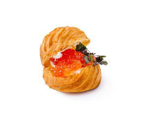 Gourmet pastry filled with creamy topping and vibrant caviar