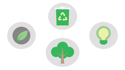 Sustainable and environmentally friendly icons representing green energy and recycling concepts