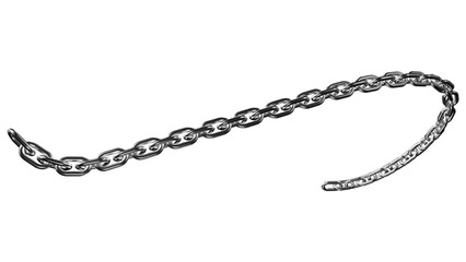 A rendered metallic chain with linked segments curves gracefully on a transparent background, offering industrial and decorative design possibilities.