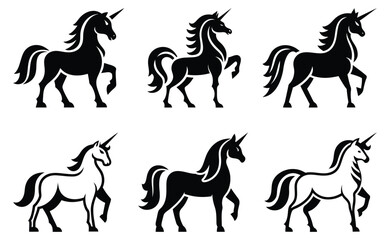 Unicorn Silhouette Icon on White Background &ndash; Fantasy Mythical Horse