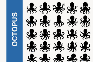A collection of 25 Octopus -related editable Silhouette.