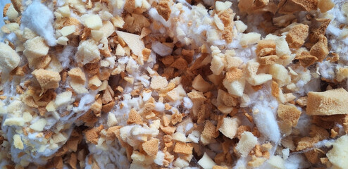 Synthetic material for filling pillows and toys. Panorama.