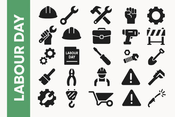 Obraz premium A collection of 25 Labour Day-related editable Black Silhouette Icon