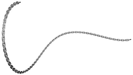 A gleaming silver chain gracefully curves against a transparent background, creating a versatile element for jewelry or design projects.