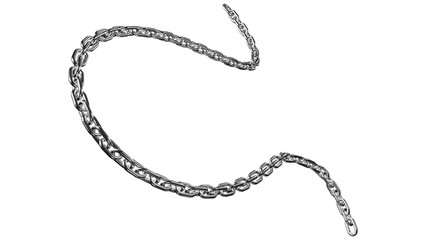 A gleaming metal chain curves elegantly against a stark transparent background, showcasing its polished links and durable structure for design elements.