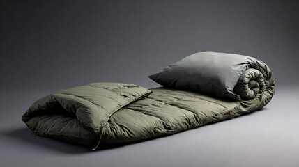 Soft sleeping bag laid out with pillow, top margin open