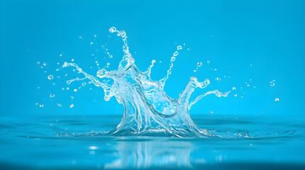 Crown-shaped water splash rising from a clear blue surface