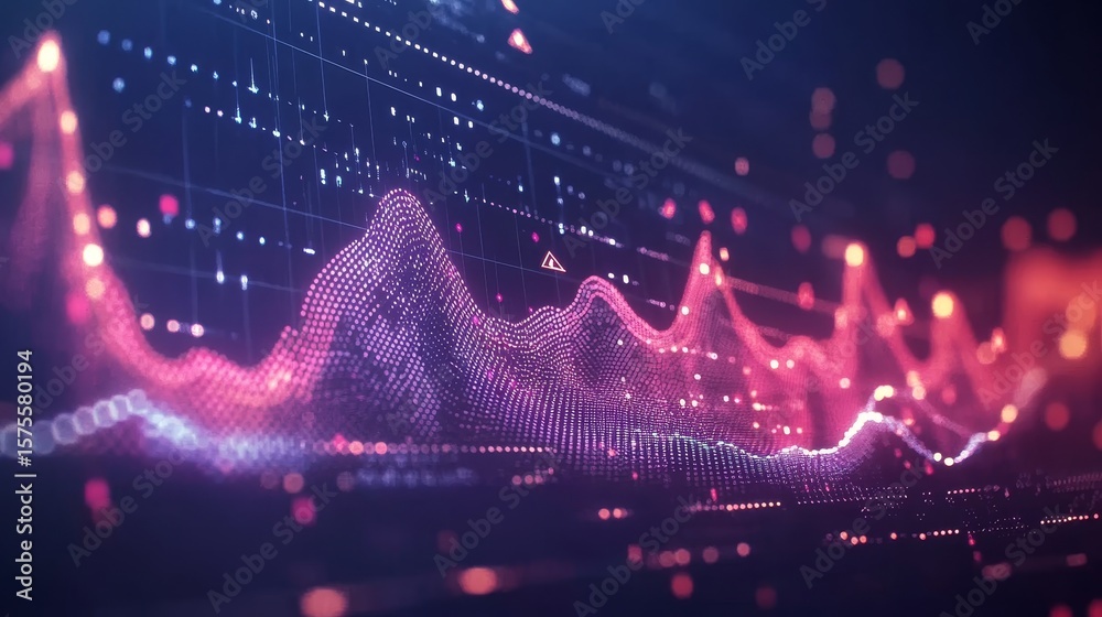 Poster dramatic stock exchange chart illustrating oscillating patterns with dynamic waves and data trends