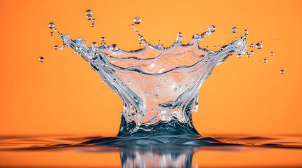 Water splashing on orange background creating a crown shape