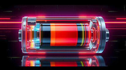 Futuristic battery charging showing energy flowing with colorful lights