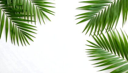 Fototapeta premium Fresh palm fronds frame a white background