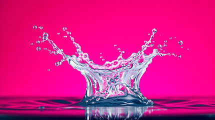 Crown-shaped water splashing on vibrant pink background