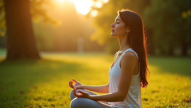 oung woman practicing yoga exercises in a green park surrounded by nature promoting healthy lifestyle balance and mindfulness