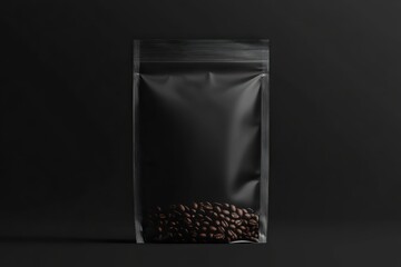 matte black coffee bean pouch mockup.