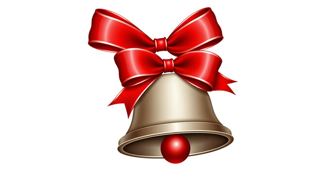 Shiny golden bell adorned with a bright red satin bow, conveying joy and festive spirit on black.