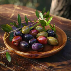 Rustic Mixed Olives in Wooden Bowl