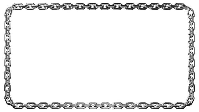 Isolated frame crafted from interconnected silver chain links against a stark transparent background offers graphic possibilities.