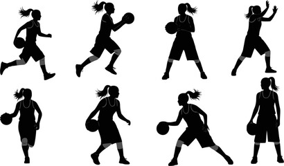 Basketball female silhouettes. vector images of female basketball silhouettes. EPS 10 version.