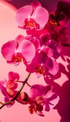 Fototapeta premium Vibrant Hot Pink Orchid Flowers in Bloom, Casting Lovely Shadows on a Soft Matching Background