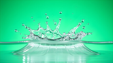 Crown-shaped water splashing on green background