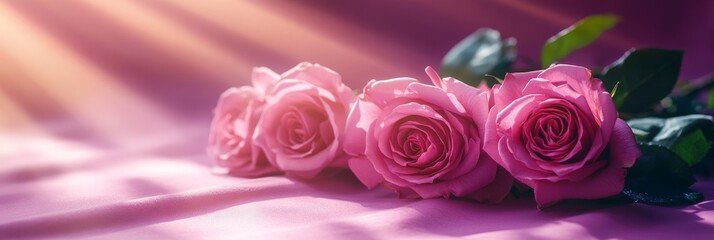 Delicate Pink Roses Arranged Beautifully on Soft Fabric Background with Gentle Lighting and Texture
