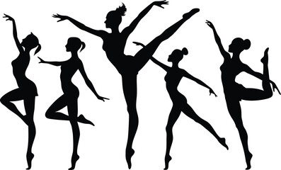 Five Elegant Ballerina Silhouettes in Various Poses
