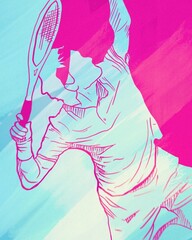 Beautiful pose drawings art abstract of tennis players.