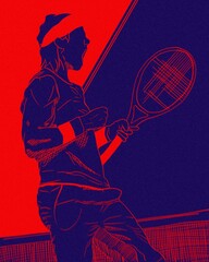 Beautiful pose drawings art abstract of tennis players.