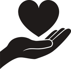 Fototapeta premium Hand Holding Heart Icon Black Silhouette Graphic