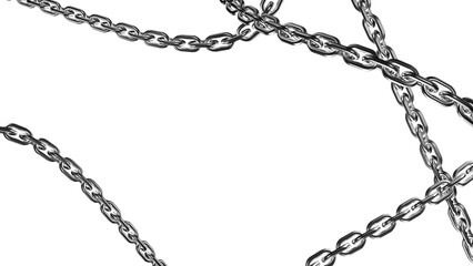 Metal chains cascade across a black backdrop creating a bold visual, useful for adding a sense of strength or industrial edge to design projects, transparent background
