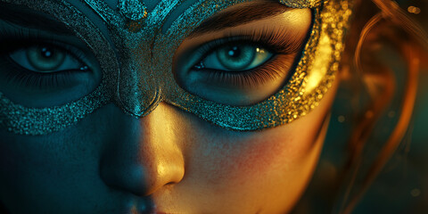 Close up portrait of a masked person with intense eyes