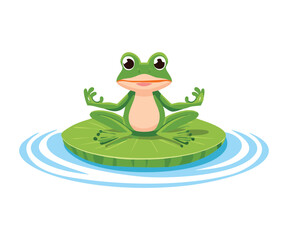 Happy Green Frog Sitting Calmly on Lilypad
