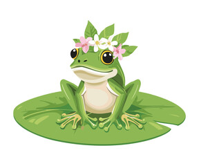 Adorable Frog on Lilypad Wearing Flower Crown
