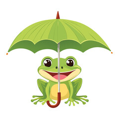 Happy Green Frog Holding A Large Umbrella