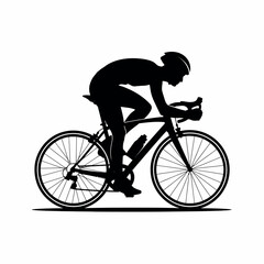 Obraz premium Silhouette of a cyclist riding a road bike vector illustration for sports and fitness themes isolated on white background perfect for logo or icon