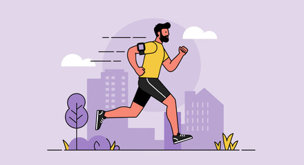 Vector illustration of person jogging in minimalist urban setting