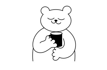 Cute bear enjoying a hot drink. Hand-drawn cozy coffee time vector illustration.