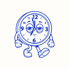 Tired Cartoon Clock Character Walking