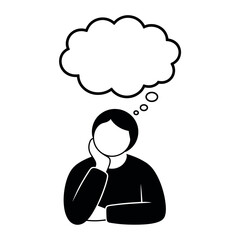 Person Thinking with Thought Bubble Icon in Black and White Representing Ideas Creativity Problem Solving and Decision Making for Business or Personal Use