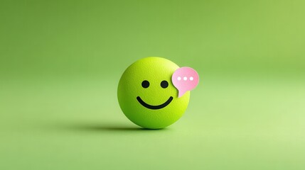 Cheerful Green Tennis Ball with Smile and Speech Bubble