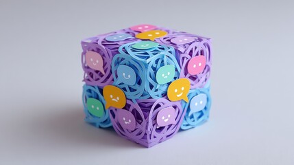 Colorful Paper Quilling Cube with Cute Emoji Decorations