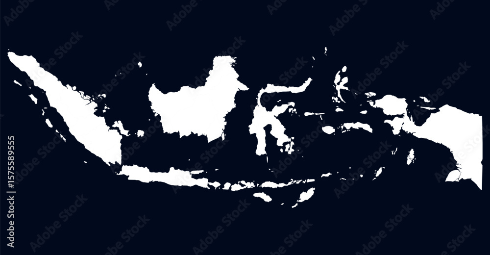 Fototapete an abstract digital rendering depicts a white map of indonesia against a dark navy background, showc