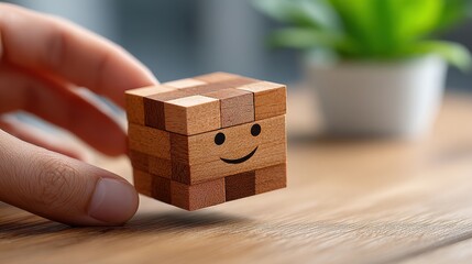 Adorable Wooden Block Toy with Smiley Face for Kids and Collectors