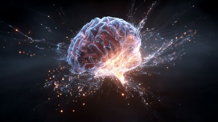 A visually striking digital representation of a brain bursting with light and energy, symbolizing creativity and intellect.