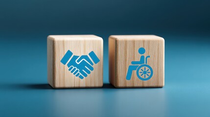 Inclusive Handshake and Wheelchair Icon Symbols Signify Accessibility and Support