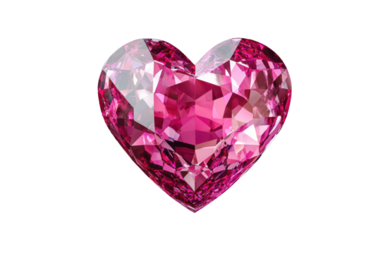 Shimmering heart-cut pink diamond with vivid facets.