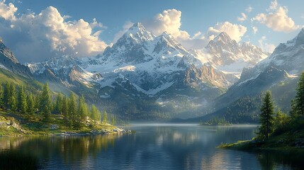 Fototapeta premium Sunset reflecting on peaceful mountain lake high resolution picture