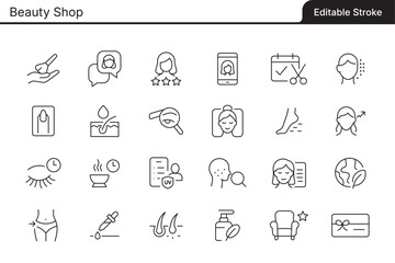 Beauty Shop editable vector line icons collection. Editable vector lines for flexible adjustments