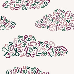 Soothing seamless pattern with fluffy number clouds on soft white background for calm sleep