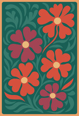 1960s retro style trendy botanical wall art. Vibrant botanical wall print blending 1970s flower.